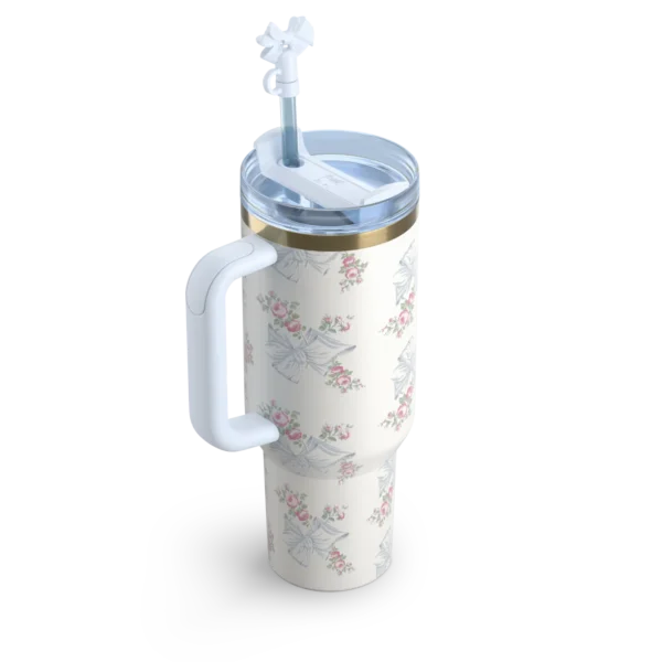 40 OZ - Rosa Beaux Pink Stanley X LoveShackFancy Holiday Quencher  | With Original Box Fast Delivery - Image 4